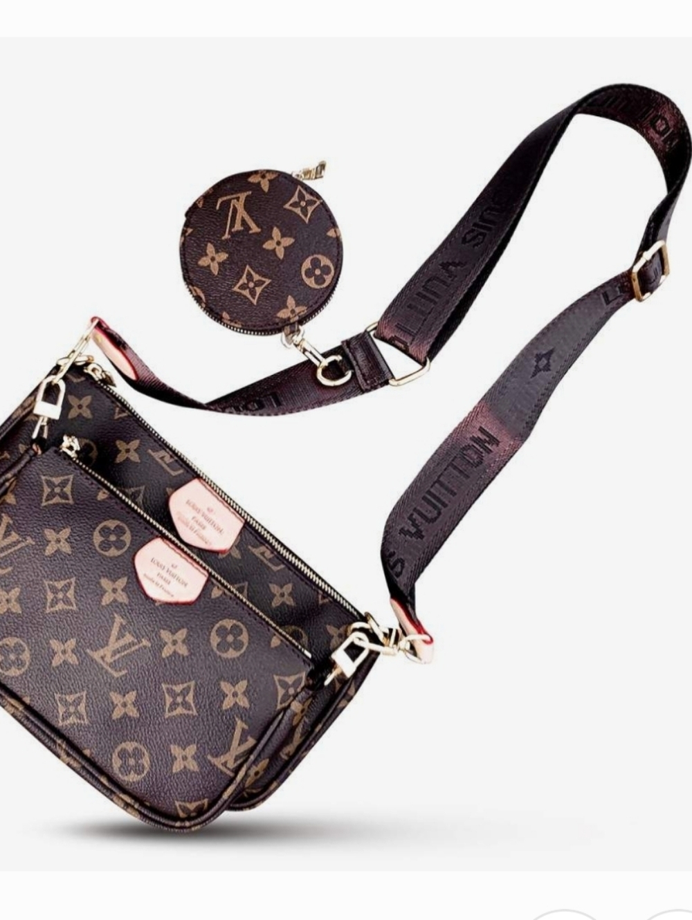 🟤3 in 1 Luxury Monogram Coco Crossbody Bag with Chain Accent Brown Strap
